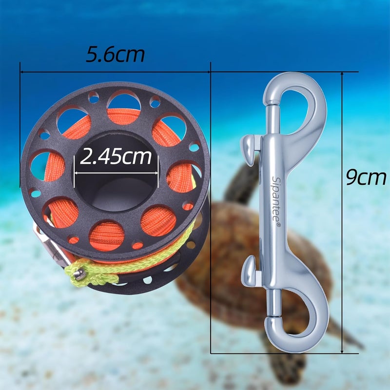 sipantee Scuba Diving Reel 100ft Scuba Finger Spool Aluminum Alloy with 316 Stainless Steel Double-Ended Bolt Snap Clip Anchor Rope Reel for Water Sports,Wreck Cave Diving,Snorkeling, Spearfishing - Image 4